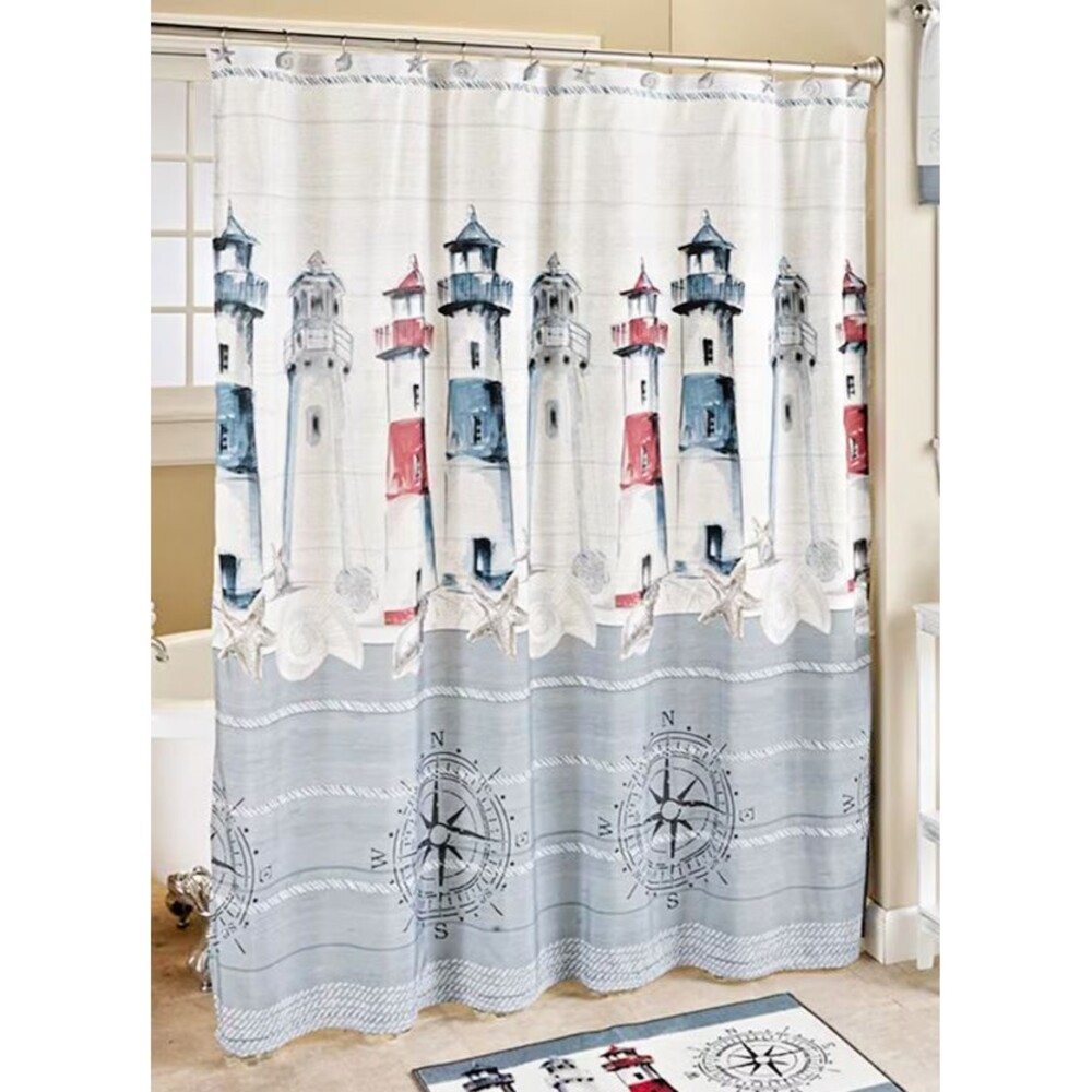 Lighthouse Shower Curtain Nautical Seashell Ship Compass Polyester Bath Gift NEW
